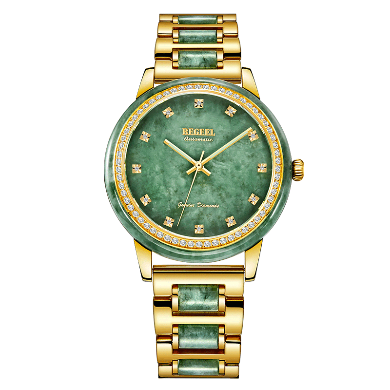 BEGEEL金鑲翡翠真鉆機械腕表
